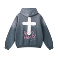 Jesus Heals Heavyweight Sunfade Oversized Hoodie (Gray Blue)