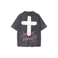 Kids Jesus Heals Snow Washed Oversized Cotton T-Shirt (Pirate Black)
