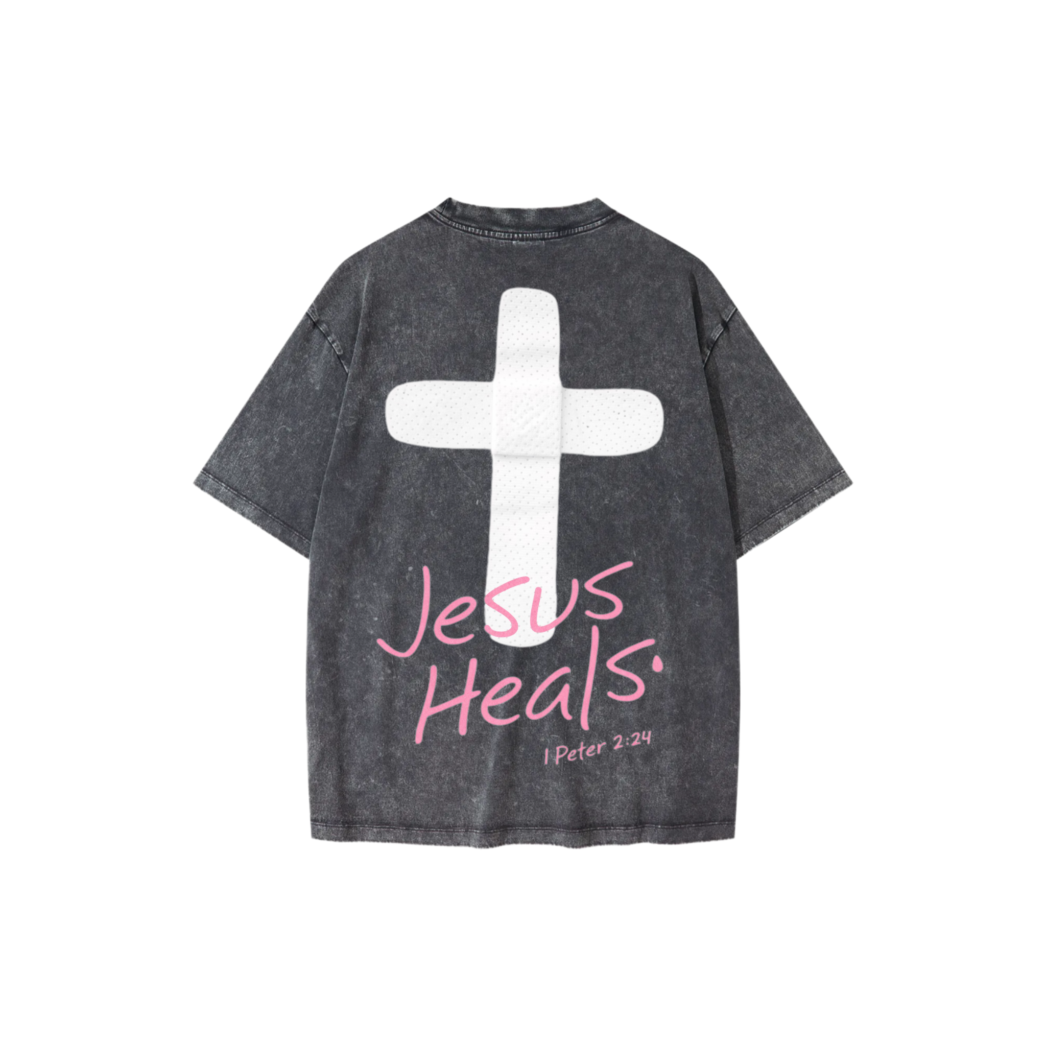 Kids Jesus Heals Snow Washed Oversized Cotton T-Shirt (Pirate Black)
