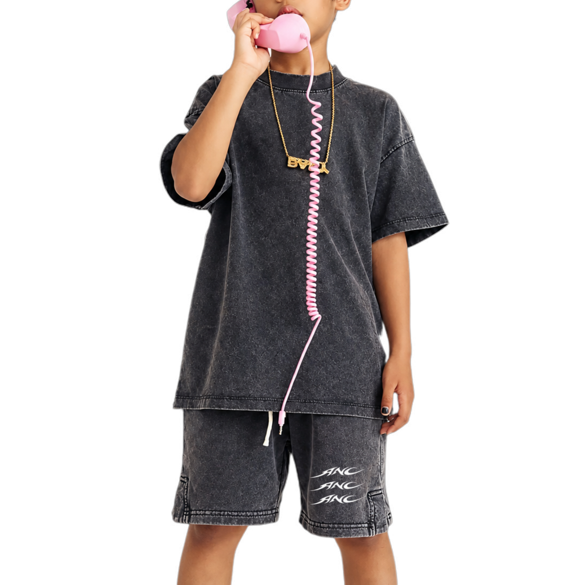 Kids Jesus Heals Snow Washed Oversized Cotton T-Shirt (Pirate Black)