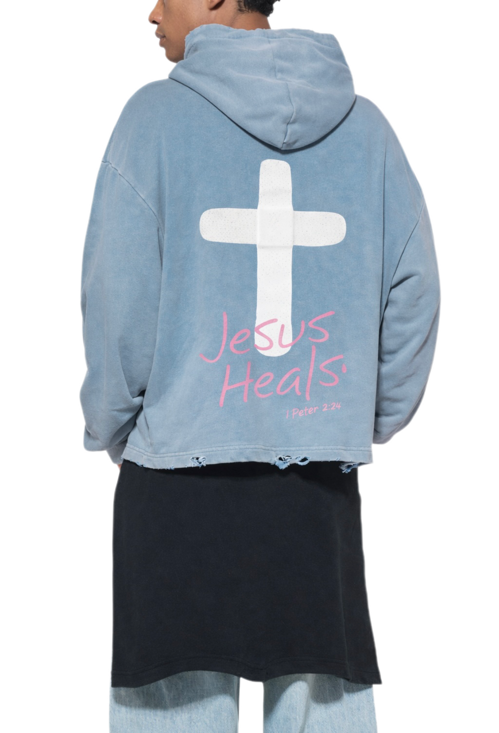 Jesus Heals Vintage Washed Frayed-Hem Hoodie