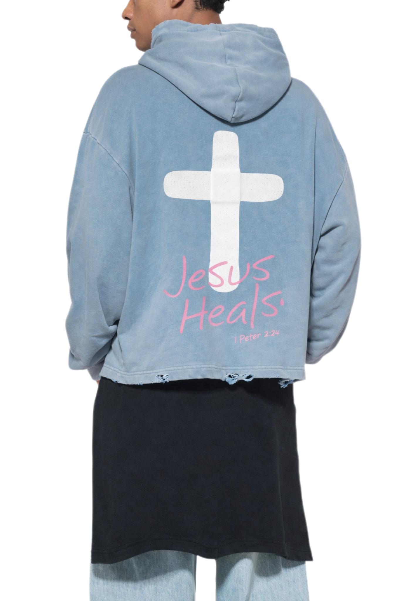 Jesus Heals Vintage Washed Frayed-Hem Hoodie