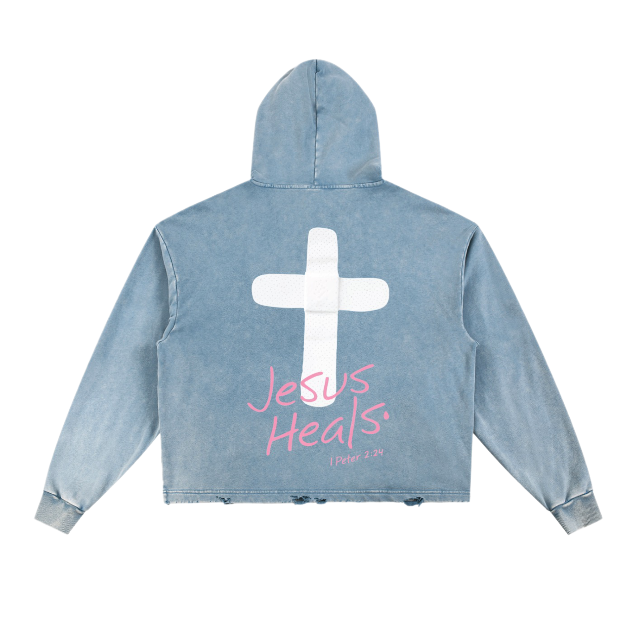 Jesus Heals Vintage Washed Frayed-Hem Hoodie