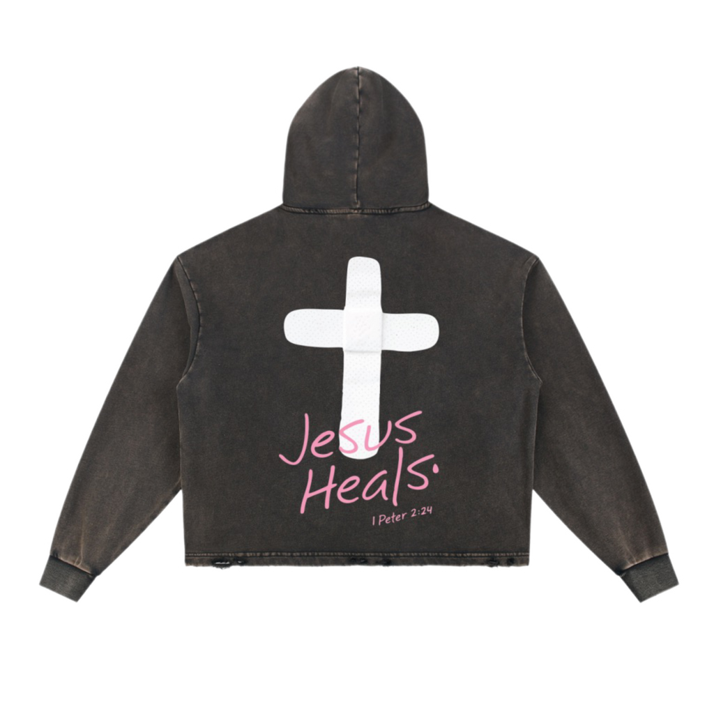 Jesus Heals Vintage Washed Frayed-Hem Hoodie