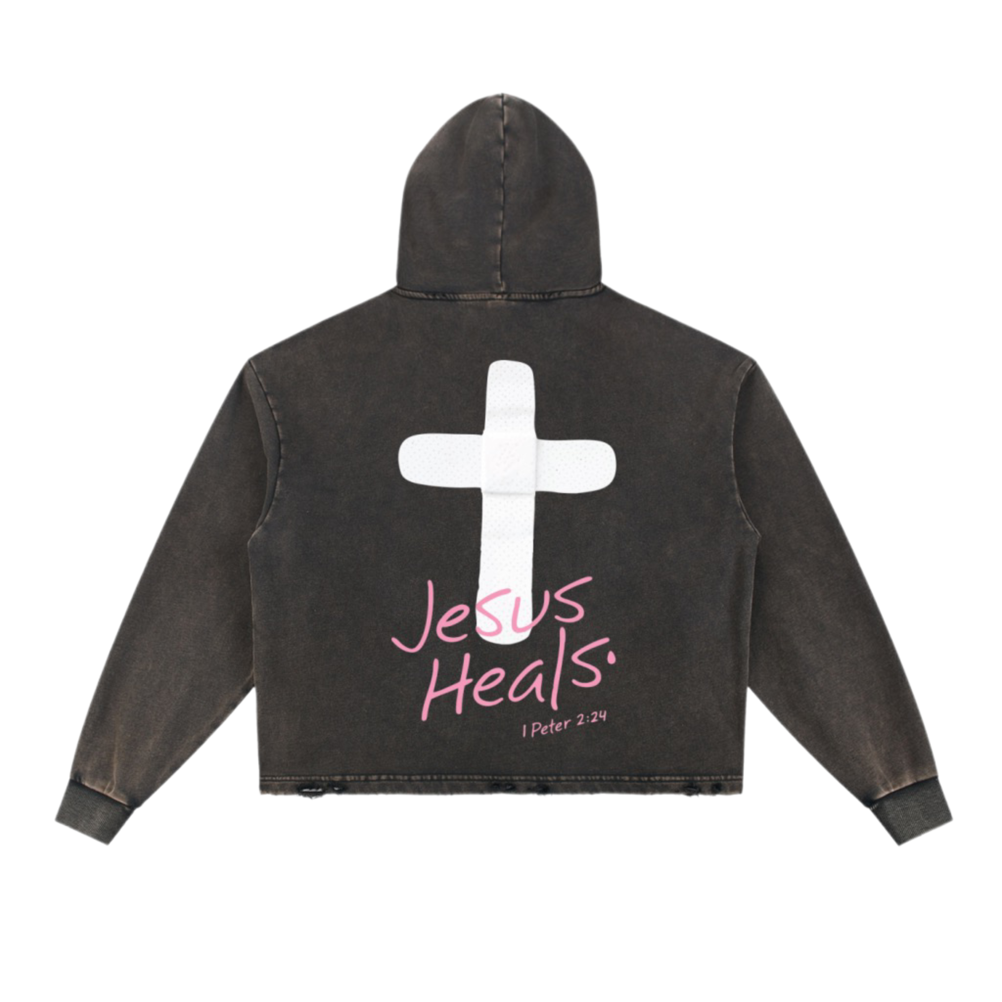 Jesus Heals Vintage Washed Frayed-Hem Hoodie