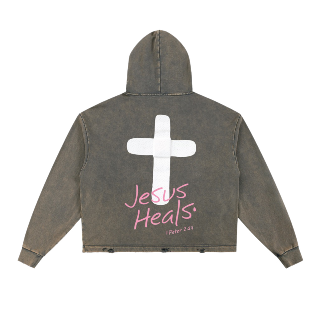 Jesus Heals Vintage Washed Frayed-Hem Hoodie