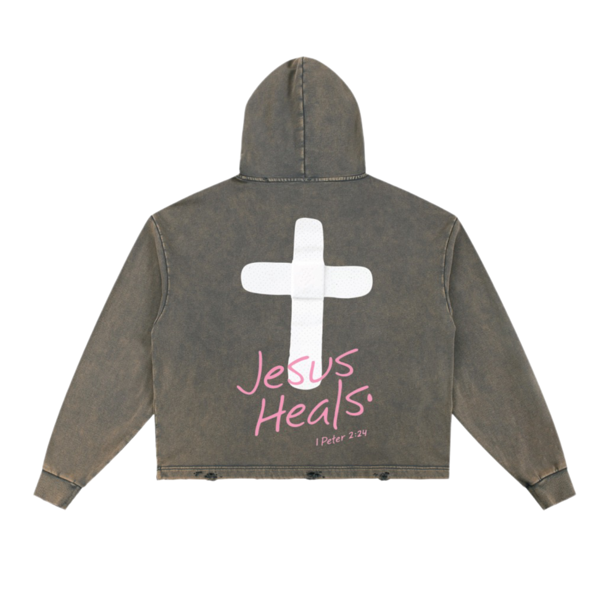 Jesus Heals Vintage Washed Frayed-Hem Hoodie