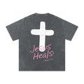 Jesus Heals Snow Washed Oversized Cotton T-Shirt (Pirate Black)