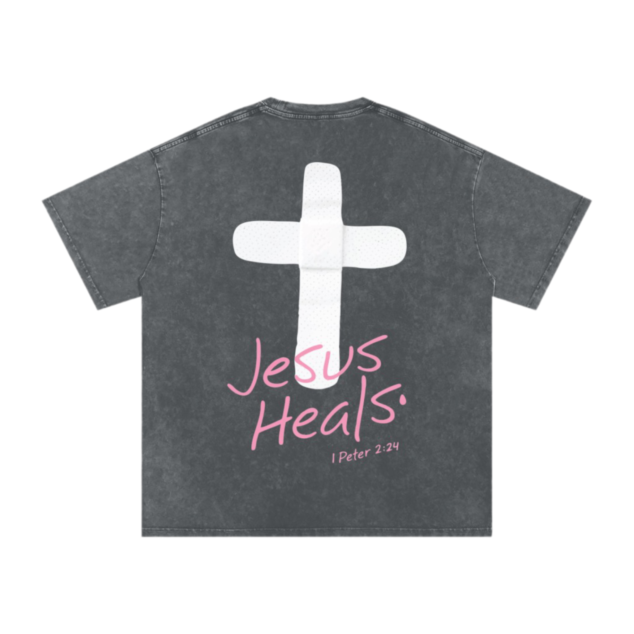 Jesus Heals Snow Washed Oversized Cotton T-Shirt (Pirate Black)